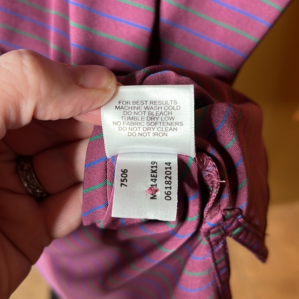 Peter Millar Summer Comfort Polo Purple Blue Green Stripe Golf Shirt Size Medium - Picture 7 of 9